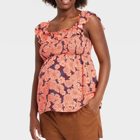 Ruffle Smocked Maternity Tank Top | Isabel Maternity | Small - Picture 11 of 11